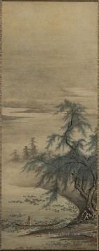 日本 Painting - 蓮を鑑賞する周茂樹 狩野正信